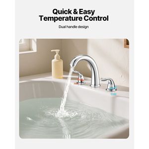 Rubinetto per vasca da bagno a 3 fori con cascata, a 2 maniglie, montaggio su piano, set rubinetteria per vasca con collo di cigno per bagno e doccia - Product Image 6