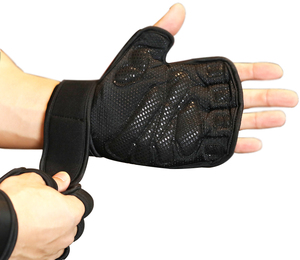 Gants de sport Shunpan à demi-doigts en cuir PU noir avec sangle de poignet réglable, antidérapants, respirants, pour la musculation, unisexe - Product Image 3