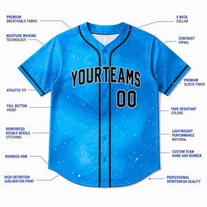 Maillot de baseball personnalisé pour homme, bleu, col en V, manches courtes, impression sublimée, évacuation de l'humidité, coupe classique, nom de l'équipe 00, logo avant - Product Image 6