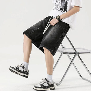 Pantalones Cortos de Mezclilla para Hombre, Estilo Verano, Holgados, Vintage, Harajuku, con Costuras, Hip Hop, Cargo, Moto, Casuales, Streetwear, Moda - Product Image 6