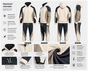 <b>Men</b>’s Premium Color Block Tracksuit <b>Set</b> Full Zip Hooded Sweatshirt Jogger Pants Custom Sportswear Casual Streetwear - Product Image 6