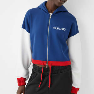 Vente en gros : Sweats à capuche zippés pour femme, multicolores, en tissu 100% coton, coupe ample à épaules tombantes, style court - Product Image 1