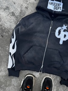 Relicstar 550gsm Eco-Friendly Polyester/Cotton Hooded Zip-Up Oversized Heavyweight Acid Wash Solid Custom Distressed Patch - Product Image 5
