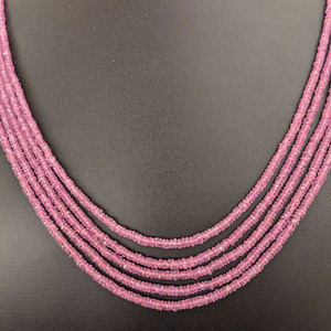 Collar de cuentas redondas de zafiro rosa de 5 capas, hecho a mano, joyería de piedras preciosas naturales, collar de zafiro de plata 925, venta al por mayor. - Product Image 1