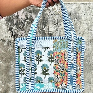 Sac fourre-tout matelassé en coton imprimé indien pour femme, style bohème vintage, fait main, lavable, pour usage quotidien, sac à bandoulière, sac de courses - Product Image 6