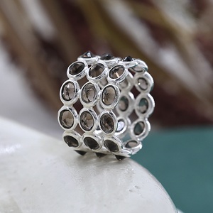 Natural Smoky Quartz Oval <b>Eternity</b> Band <b>Ring</b> 925 Sterling <b>Silver</b> Triple Stackable Band Handmade Fine Jewelry for Women Wholesale - Product Image 1