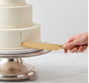 Ensemble de couteau et spatule à gâteau en métal doré, 2 pièces, manche torsadé, idéal pour servir les gâteaux - Product Image 5