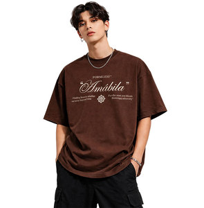 เสื้อยืดโอเวอร์ไซส์สีน้ำตาลลายกราฟิกสำหรับผู้ชาย ผ้าฝ้าย ทรงหลวม สไตล์สตรีทแวร์ พิมพ์ลาย ฮิปฮอป แฟชั่นฤดูร้อน เสื้อยืดลำลองสำหรับผู้ชาย - Product Image 1