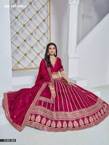 New Arrival Art Silk with Stripe-Pattern Embroidered <b>Lehenga</b>-Choli Set Collection <b>Woman</b> Fashion Manufacturer Supplier from India - Product Image 3