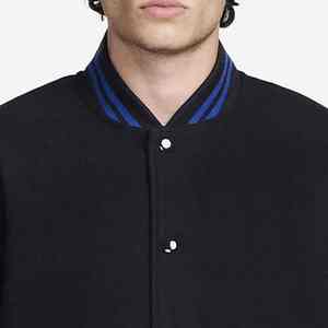 Veste universitaire pour homme, noir avec bordures bleues, coupe classique, col rabattu, fermeture boutonnée, style décontracté, vêtement d'automne, nouvelle arrivée, veste universitaire pour homme - Product Image 5