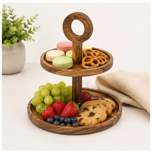 Soporte de Madera Artesanal de 2 Niveles para Pasteles, Exhibidor Redondo para Cupcakes y Torre para Servir Postres, Ideal para Bodas, Fiestas y Decoración del Hogar - Product Image 4