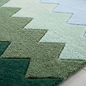 Tapis géométrique moderne à dégradé bleu-vert, motif zigzag, tapis moelleux tufté, décoration de sol contemporaine pour salon et chambre - Product Image 4