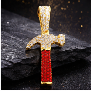 10K Gold Custom Trendy Sword Shape Unique Luxury Hammer Warrior Necklace Jewelry Diamond Tester Gemstone Moissanite Iced Charms - Product Image 3