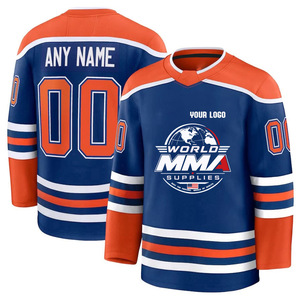 Camiseta de Hockey sobre Hielo Personalizada, Verano, Blanca, Azul y Naranja, con Rayas, Impresión Sublimada, Cuello en V, Manga Larga, Unisex, Adulto, Transpirable, Secado Rápido - Product Image 5
