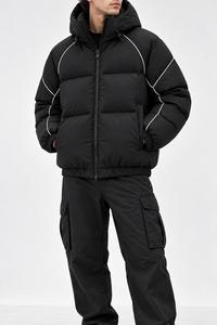 Veste d'hiver à capuche pour homme, rembourrage épais en polyester, fermeture éclair coupe-vent, style décontracté, noir uni - Product Image 5
