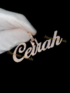 925 Silver Rose <b>Gold</b> Plated Custom Iced Cursive Script Nameplate Necklace Personalized Hip Hop Bling Moissanite Diamond <b>Pendant</b> - Product Image 3