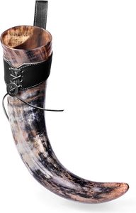 Cuerno Vikingo para Beber de Material Orgánico Natural con Soporte de Cuero de Tacto Real, Diseño Antiguo Tallado, Recuerdo de Cuerno de Vaca - Product Image 5