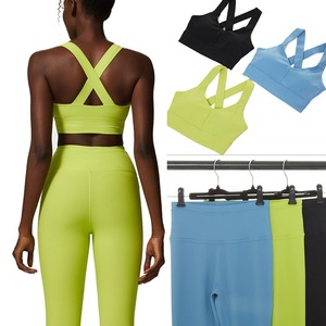 Yoga 2-Piece Sets Solid Quick Dry Eco-Friendly Breathable High Waist Leggings <b>Shorts</b> for Women Fitness Tops <b>Tights</b> Chest Pad - Product Image 4