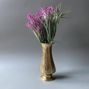 Classic pedestal brass vase with a smooth gold sheen, ideal for showcasing deep red <b>roses</b>. Available at wholesale prices. - Product Image 2