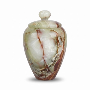 Urne funéraire en marbre onyx blanc et brun pour adulte, pot en pierre polie avec couvercle, souvenir commémoratif pour cendres humaines, style européen, écologique - Product Image 1