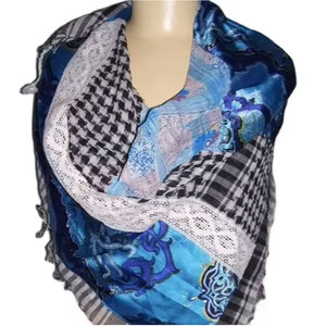 Hot Selling Handstitched Satin Patchwork <b>Scarf</b> Applique Dupatta in Elegant <b>Square</b> Style for Women Fashion Wear Party and Casual - Product Image 1