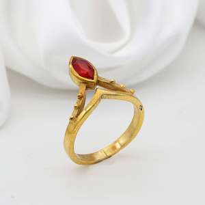 Bague en pierre rouge, style bohème, motif chevron, en grenat, en laiton tribal, finition laiton antique, bijoux ethniques pour femme - Product Image 5