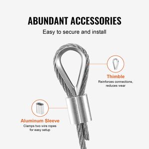 Kit Cavo in Acciaio Inossidabile 316 da 1/8'' x 31,4 m (100 ft) con 20 Guaine, 10 Puntali, Resistenza alla Rottura 1600 Libbre, e Clip per Fune Metallica 7x7 - Product Image 6