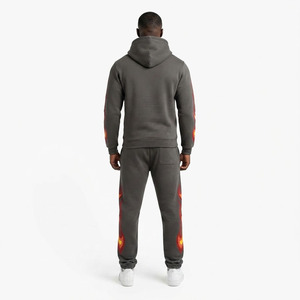 Custom Logo Unisex Flame Graphic Tracksuit 2 Piece Full Zip Hoodie Straight Leg Sweatpants Private Label Manufacturer - Product Image 4