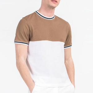 เสื้อยืดผู้ชายคอโอ แขนสั้น ทรงโอเวอร์ไซส์ ผ้าฝ้ายถัก สไตล์ลำลอง แต่งขอบสีขาวและน้ำตาลแบบคอนทราสต์ ล้างสีด้านหน้า - Product Image 3