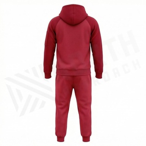 Survêtement à capuche rouge pour homme, couleur unie, manches longues, vêtements de sport décontractés avec poches latérales, fermeture à cordon, vêtements d'automne - Product Image 2