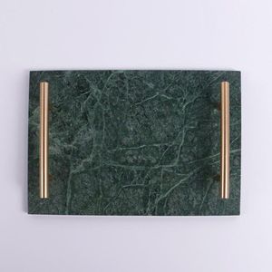 Bandeja Rectangular Moderna de Mármol Verde con Asas Doradas para Decoración de Bautizos y Cumpleaños, Uso de Lujo en el Hogar y Hostelería - Product Image 1