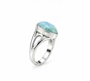 Bague en argent Larimar, Bague en argent sterling 925, Bague avec pierre précieuse Larimar bleue, Bague ovale en Larimar, Bague artisanale de style statement - Product Image 3