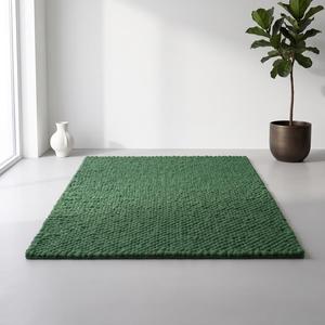 Modern Emerald Green Wool Handwoven Loop Pile Anti-Slip Chunky <b>Pebble</b> <b>Rug</b> Textured Handmade Area Living Room Bedroom Home Decor - Product Image 1