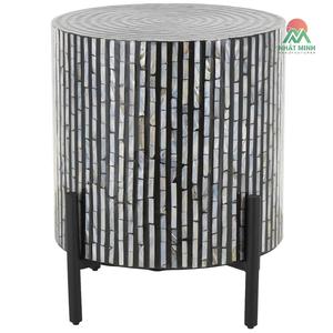 Table basse ronde moderne avec incrustation de nacre et pieds en fer, meubles de salon - Product Image 4