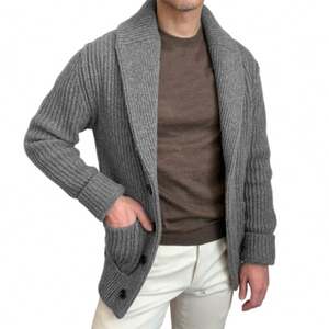 Chaqueta de punto para hombre con cuello chal y botones al frente, estilo cárdigan clásico informal - Product Image 3