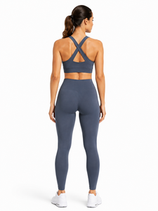 2-Piece Yoga Set Racerback Crew Neck Crop Top High-Waist Full-Length <b>Leggings</b> Contrast-<b>Stitch</b> Seamless Eco-Friendly Breathable - Product Image 3
