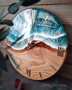 Luxury Ocean Wave Epoxy Resin <b>Wall</b> <b>Clock</b> 3D Beach Art Wood Hybrid Timepiece Handcrafted Blue Resin River <b>Wall</b> <b>Clock</b> - Product Image 1