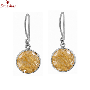 Hottest <b>handmade</b> <b>earrings</b> 925 sterling silver golden rutile gemstone dangler drop bezel <b>earrings</b> for wedding party - Product Image 2