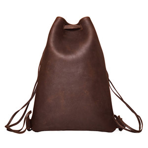<b>Leather</b> Drawstring <b>Backpack</b> Brown Unisex Gym Bag Vintage Travel Daypack - Product Image 5