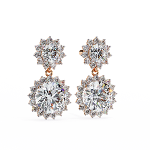 Double <b>Halo</b> Diamond Drop <b>Earrings</b> – 1.37ctw Articulated CVD Lab Diamond 10K 14K 18K Solid Rose Gold Stud Dangles - Product Image 2