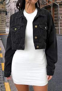 Chaqueta vaquera de mujer lavada y desgastada, de punto transpirable, de manga larga, con botones y rotos - Product Image 3