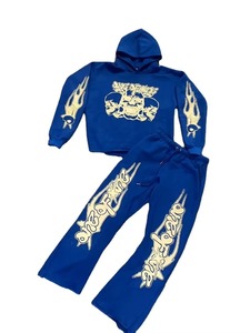 Halloween Skeleton Full Zip <b>Hoodie</b> Tracksuit Rhinestone Bone Print <b>Gothic</b> Sweatsuit Men Women Zip Over Face Jogger Set - Product Image 3