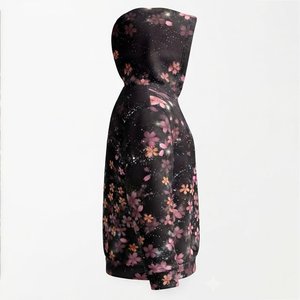 Sudadera con Capucha Floral para Mujer, Personalizable con Logotipo, de Alta Demanda, con Estampado de Flores de Cerezo en Negro y Rosa, de Manga Larga, Tejida y Transpirable - Product Image 4