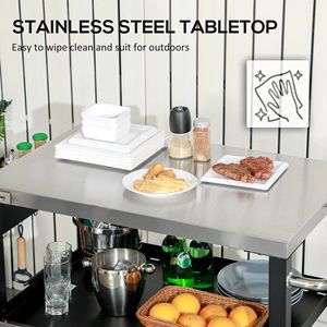 Carrello Grill Multifunzionale in Acciaio Inox 81 cm x 52 cm con Tre Ripiani, Maniglia Laterale e Supporto per Forno Pizza - Griglia BBQ Portatile - Product Image 5