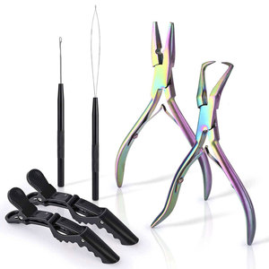 Kit d'extension de cheveux en acier inoxydable de qualité supérieure avec pinces professionnelles, ciseaux et crochet de tirage – Ensemble complet pour cheveux - Product Image 1