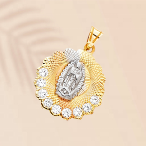 Lujo Unisex tres tonos plateado madre María encanto colgante regalo personalizado mujeres hombres niños con diamante clásico Aleación de Metal - Product Image 3