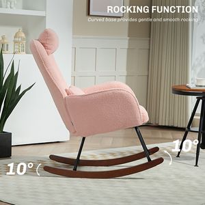 Sedia a dondolo rosa resistente per cameretta con schienale alto e poggiatesta, comoda poltrona per allattamento per soggiorno e camera da letto, cuscino lombare - Product Image 4