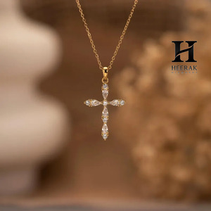 Pear Cut Lab Grown Diamond Cross <b>Pendant</b> 14K <b>Solid</b> <b>Gold</b> Minimalist Marquise Diamond Cross <b>Pendant</b> for Women IGI Certified - Product Image 5