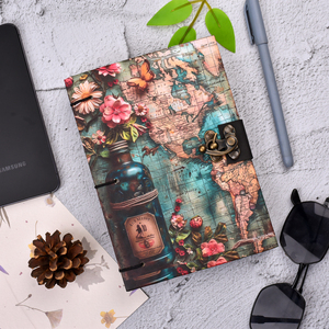 Journal vintage fait main avec cadenas et carte intégrée | Carnet de notes A5 sur le thème du voyage avec motif floral |   Journal de style antique pour écrire et offrir en cadeau - Product Image 3