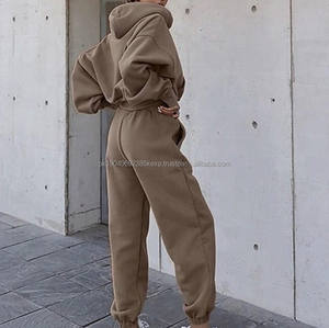 Factory Custom <b>Crop</b> <b>Top</b> Hoodie Set Blank Casual Short <b>Top</b> Cropped Two Piece Women Set Oversized Hoodies - Product Image 5